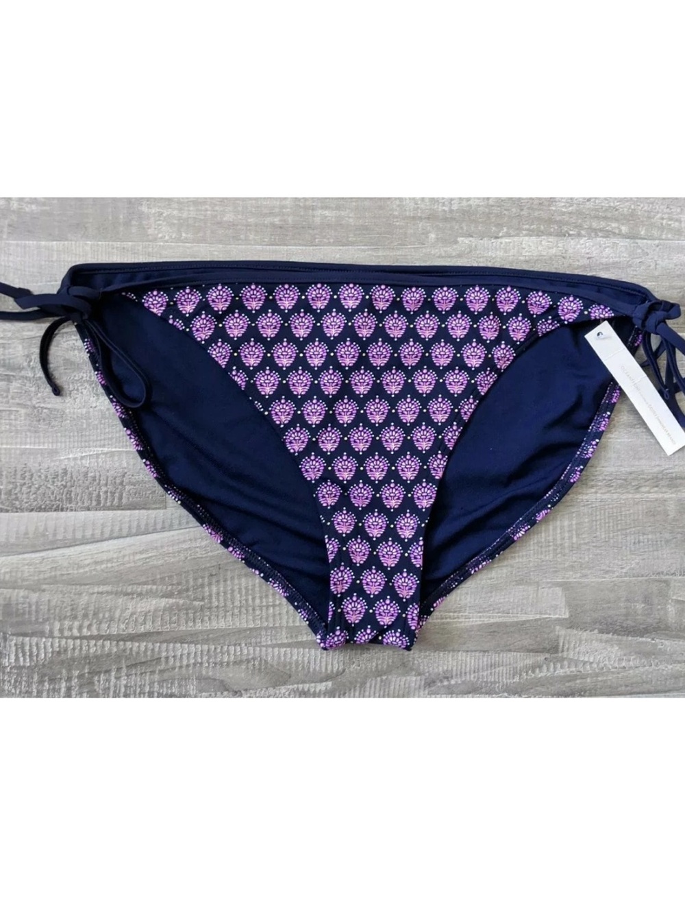 Ninety Five Navy & Pink Patterned Tie-Side Bikini Bottom XLarge New